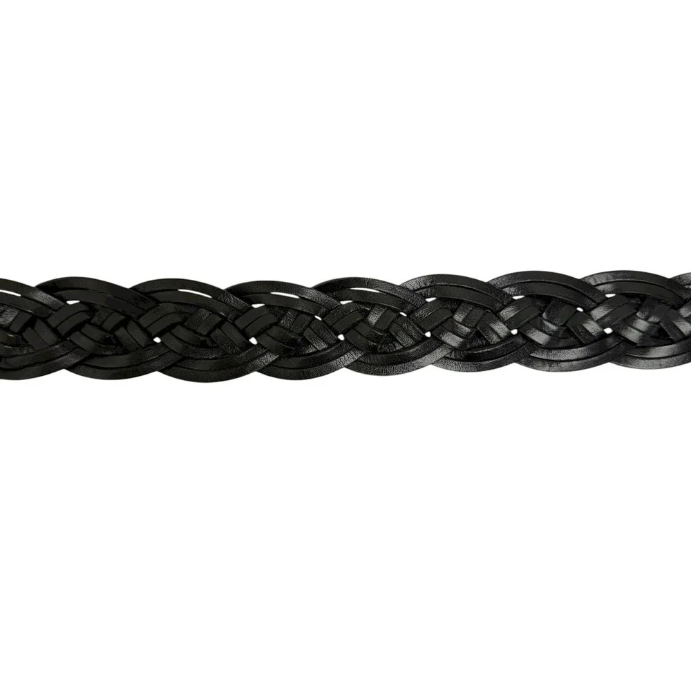 Lucky Brand Women's Size Medium Woven Floral Buckle 100% Leather Black Belt NWT‎